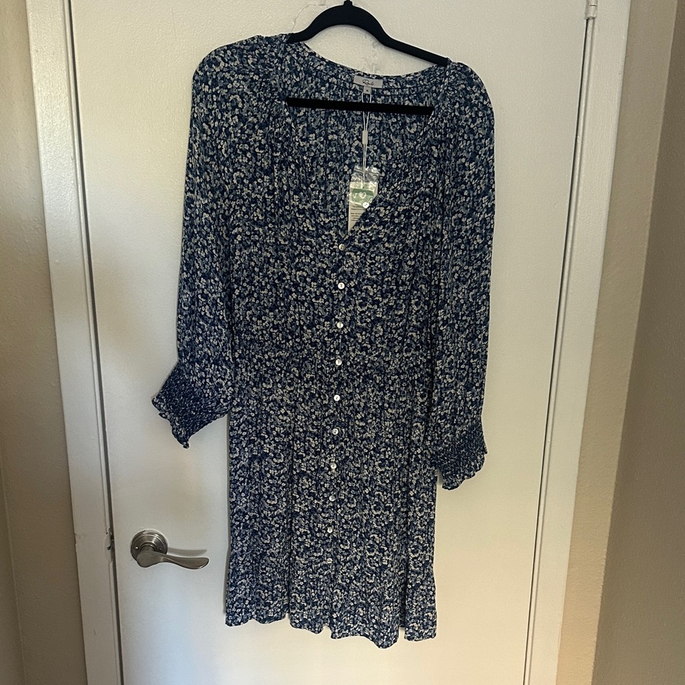 Rails Eliza Dress Blue Chrysanthemum Floral Long Sleeve NWT - Picture 3 of 6